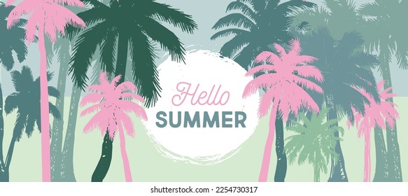 Hola verano, ilustraciones con mano de Palm, vector.