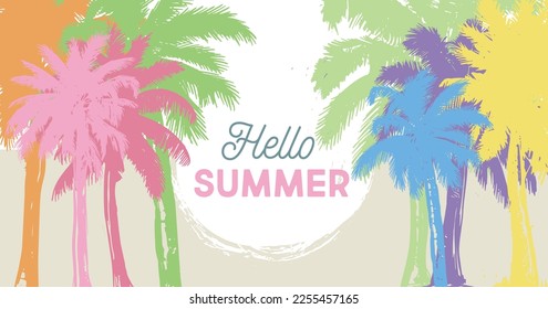 Hello Summer, Palm hand drawn illustrations, vector.