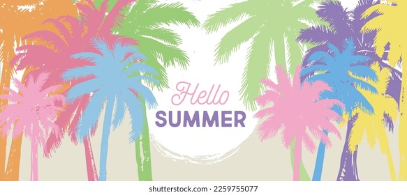Hola verano, ilustraciones con mano de Palm, vector.	