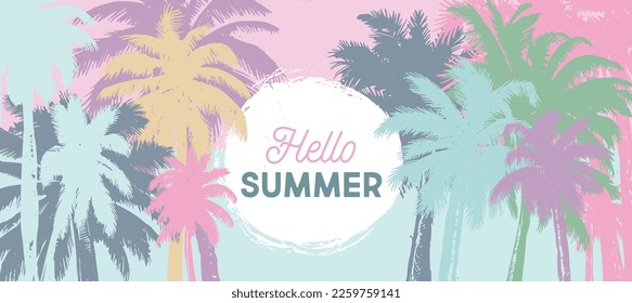 Hello Summer, Palm hand drawn illustrations, vector.	
