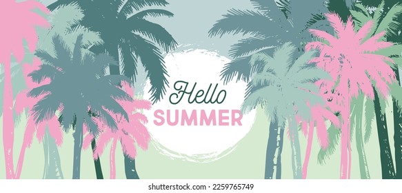 Hello Summer, Palm hand drawn illustrations, vector.	