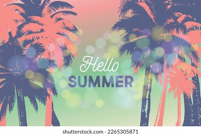 Hello Summer, Palm hand drawn illustrations, vector.