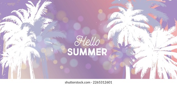Hello Summer, Palm hand drawn illustrations, vector.