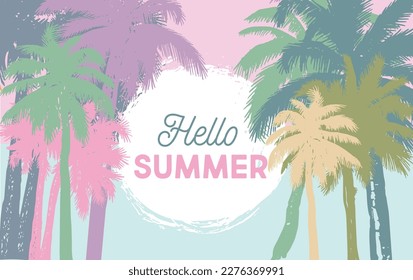 Hola verano, ilustraciones con mano de Palm, vector.	
