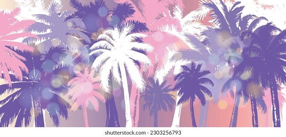  Hello Summer, Palm hand drawn illustrations, vector.