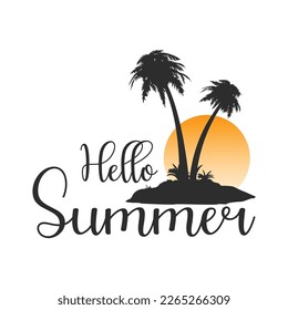 Hello Summer with Palm tree island premium vector illustration