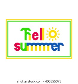 Hello summer. Palm tree, sun and waves shapes from letters. Summer design template for poster, greeting cards, t-shirts