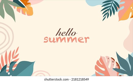 hola concepto de diseño panorámico de verano ilustración abstracta con hojas exóticas diseño colorido del bosque fondo y banner de verano