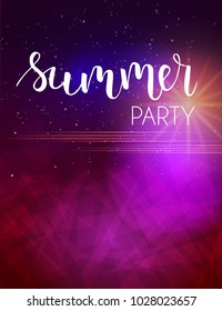 Hello summer party poster empty template. Abstract design. Vector illustration. Handwritten calligraphy text