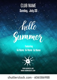 Hello summer party poster template. Abstract design. Vector illustration