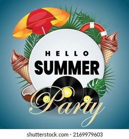 Hello summer party vector art, element, icon and graphics illustration