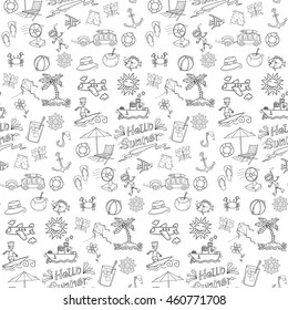 hello summer pattern in doodle style