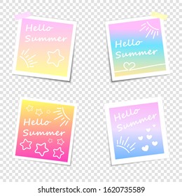 Hello summer. Photo frame. Set of Instant photo with shadow on a transparent background. Photo frame.