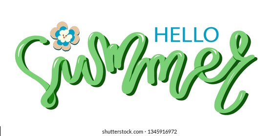 Hello Summer phrase. Modern calligraphy design,summer time inscription. Holidays card,Summertime,Travel vacation,adventure,Summer season party poster.