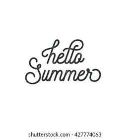Hello Summer phrase. Monoline script lettering. Vintage letterpress style vector typographic design. 