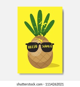 hello summer pineapple badge Isolated Typographic Design Label. Season Holidays lettering for logo,Templates, invitation, greeting card, prints and posters.