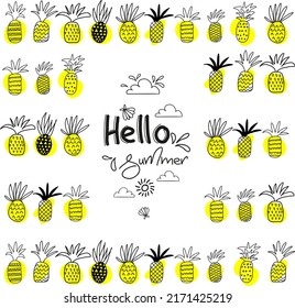 Hello summer, pineapple, lettering, calligraphy, recreation, sea, fruit