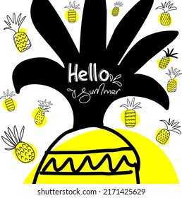 Hello summer, pineapple, lettering, calligraphy, recreation, sea, fruit
