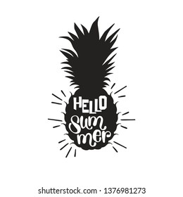 Hello summer. Pineapple. Lettering. Isolated vector object on white background.