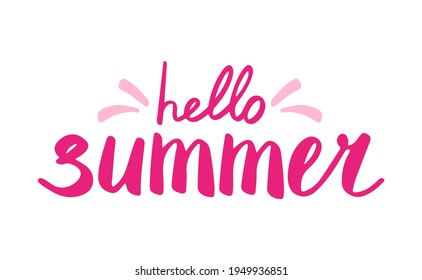 Hola verano. Composición de caligrafía de color rosa. Ilustración vectorial aislada en un fondo blanco.