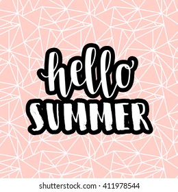 Hello summer pink hipster boho chic background with triangular geometric texture. Minimal printable journaling card, creative card, art print, minimal label design for banner, poster, flyer.