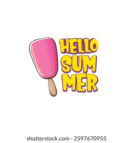 Hello Summer: Pink Popsicle with Dripping Liquid, Fun Typography and Bright Colors, Ideal for Seasonal Designs and Summer-Themed Projects