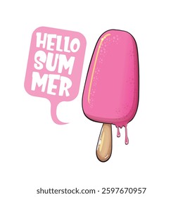 Hello Summer: Pink Popsicle with Dripping Liquid, Fun Typography and Bright Colors, Ideal for Seasonal Designs and Summer-Themed Projects