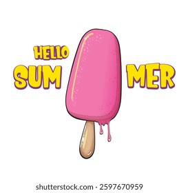 Hello Summer: Pink Popsicle with Dripping Liquid, Fun Typography and Bright Colors, Ideal for Seasonal Designs and Summer-Themed Projects