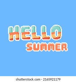 Hola arte de caligrafía de píxeles de verano.