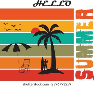 hello summer plam tree t shirt design template