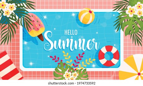 Hello summer pool background. Vector illustration 