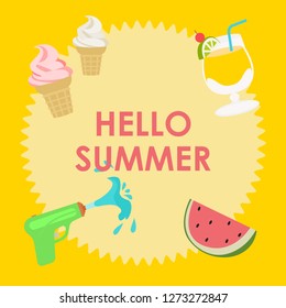 Hello summer postcard with emojis