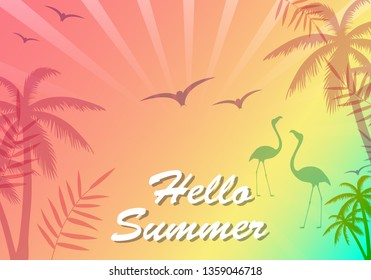Hello summer poster. Abstract gradient background, vector. Modern hello summer background for placard, ad, cover, banner, leaflet and flyer template. Creative art concept, vector illustration