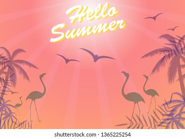 Hello summer poster. Abstract gradient background, vector. Modern hello summer background for placard, ad, cover, banner, leaflet and flyer template. Creative art concept, vector illustration