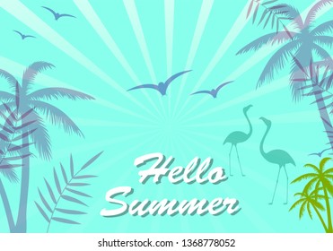 Hello summer poster. Abstract gradient background, vector. Modern hello summer background for placard, ad, cover, banner, leaflet and flyer template. Creative art concept, vector illustration