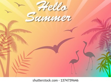 Hello summer poster. Abstract gradient background, vector. Modern hello summer background for placard, ad, cover, banner, leaflet and flyer template. Creative art concept, vector illustration
