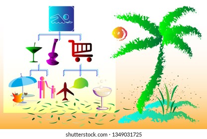 Hello Summer poster, banner or flyer design with travelling box, umbrella and other elements. Vector Illustration.