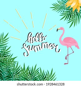 A ''Hello Summer'' poster, banner, postcard for summer topics on websites, blogs for print. Floral background. Vector illustration. EPS10