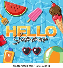 Hello summer poster or banner template illustration