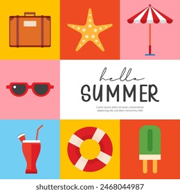 Hello summer poster and banners design. Summer with objects elements background.