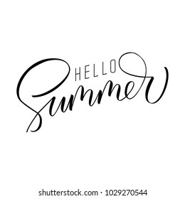 Hello summer poster with calligraphy sign. Vector.