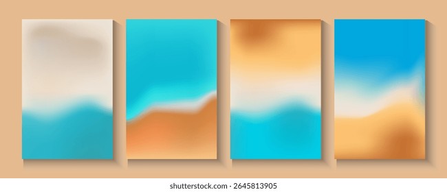 Hello summer poster, cards, banner with colourful vector design for social media stories design templates, nautre leaves and beach Summer holiday cover background with copy space for ads promo, web.