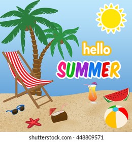 Hello summer poster design, vector illustration