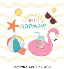 hello summer poster with flemish float icons