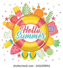 hello summer poster with holiday icons