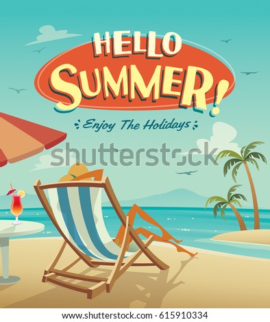 Hello Summer Poster Summer Holiday On The Beach Hello Summer Poster Summer Holiday On The Beach