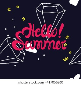Hello summer poster, lettering with conceptual background