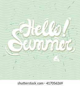 Hello summer poster, lettering with conceptual background