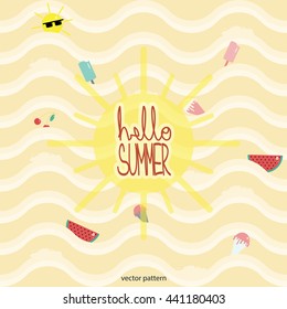 Hello summer poster, lettering with conceptual background