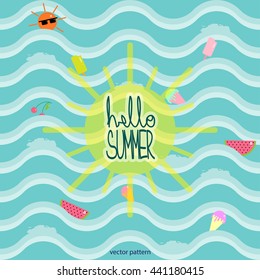 Hello summer poster, lettering with conceptual background